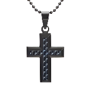 Mens Cross Black Carbon Fiber Pendant Necklace