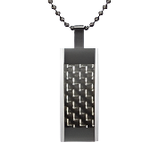 Mens Stainless Steel Black Carbon Fiber Pendant Necklace