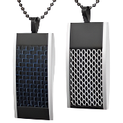 Mens Stainless Steel Black Carbon Fiber Pendant Necklace