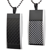 Mens Stainless Steel Black Carbon Fiber Pendant Necklace