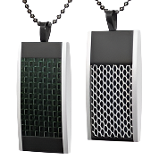 Mens Stainless Steel Black Carbon Fiber Pendant Necklace