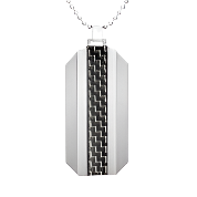 Mens Stainless Steel Black Carbon Fiber Pendant Necklace