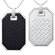 Mens Stainless Steel Black Carbon Fiber Pendant Necklace