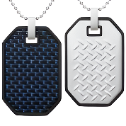 Mens Stainless Steel Black Carbon Fiber Pendant Necklace