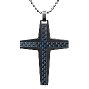 Mens Stainless Steel Black Carbon Fiber Pendant Necklace