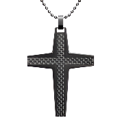 Mens Stainless Steel Black Carbon Fiber Pendant Necklace