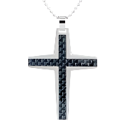 Mens Stainless Steel Black Carbon Fiber Pendant Necklace