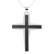 Mens Stainless Steel Black Carbon Fiber Pendant Necklace