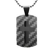 Mens Stainless Steel Black Carbon Fiber Pendant Necklace