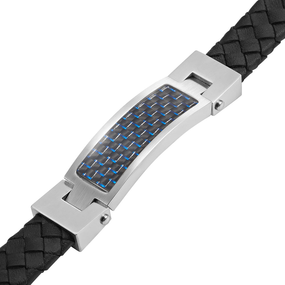 Leather Bracelet with Blue Carbon Fibre