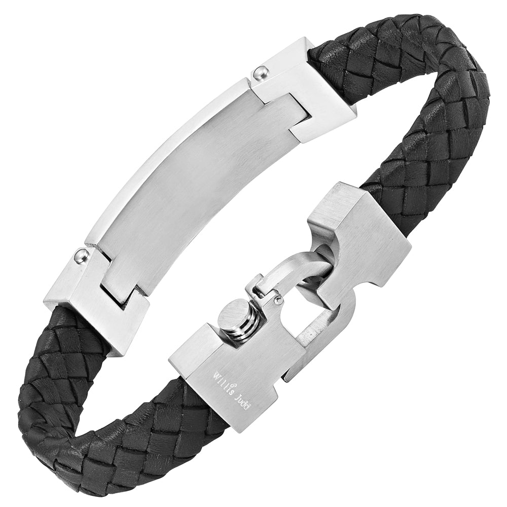 Leather Bracelet with Black Carbon Fibre