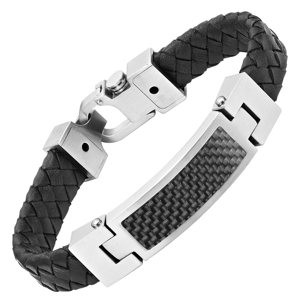 Leather Bracelet with Black Carbon Fibre