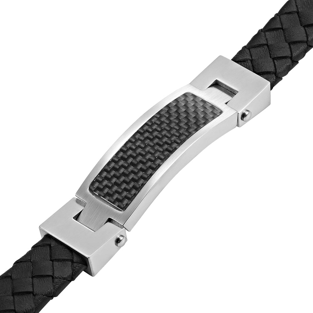 Leather Bracelet with Black Carbon Fibre