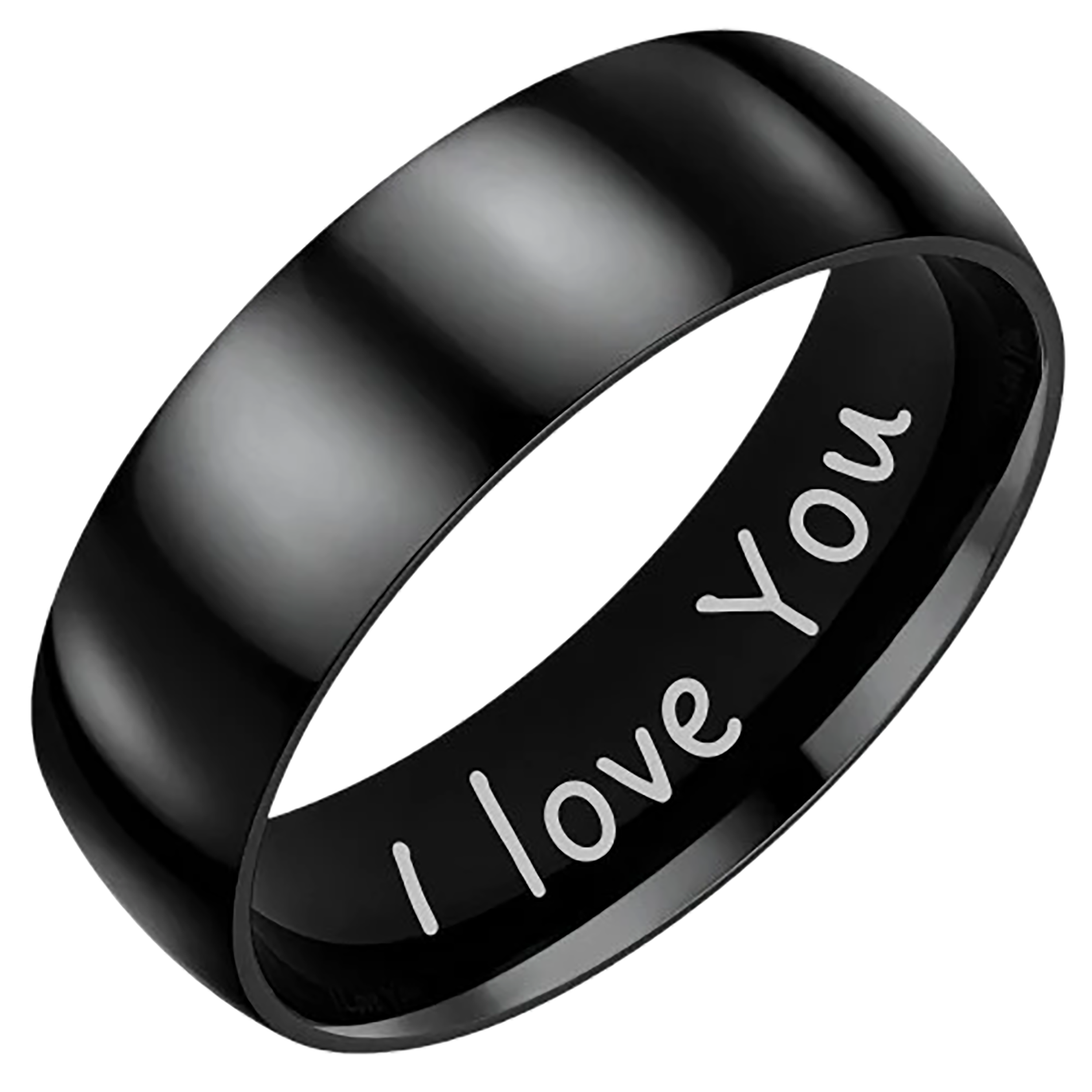 Mens Black Titanium Ring I Love You 7mm