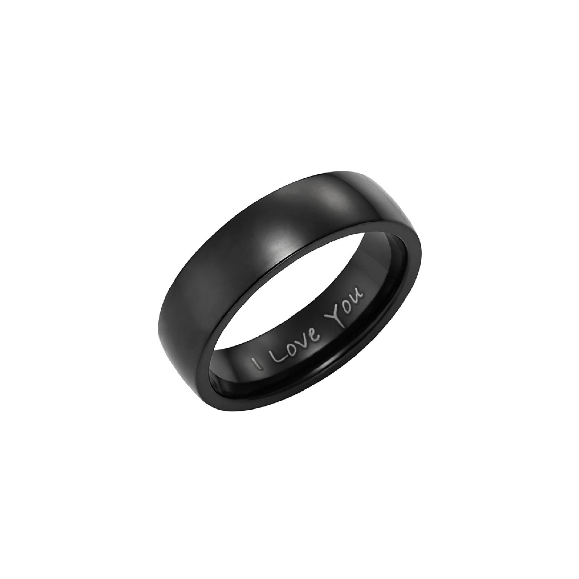 Men's 7mm Black Titanium Band Ring Etched I Love You