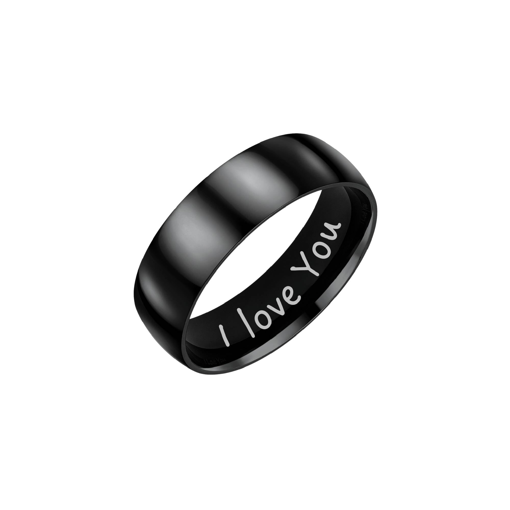 Mens Black Titanium Ring I Love You 7mm