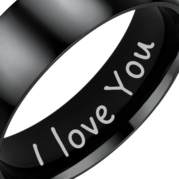 Mens Black Titanium Ring I Love You 7mm