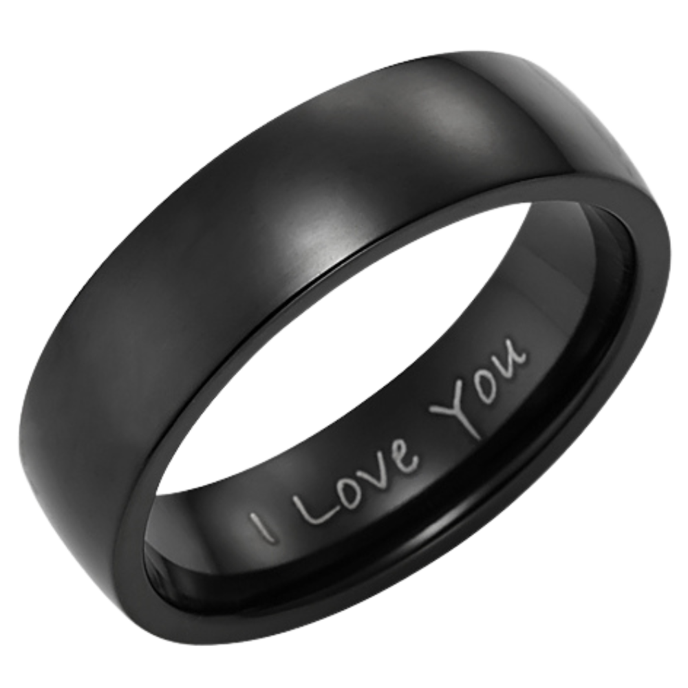 Men's 7mm Black Titanium Band Ring Etched I Love You