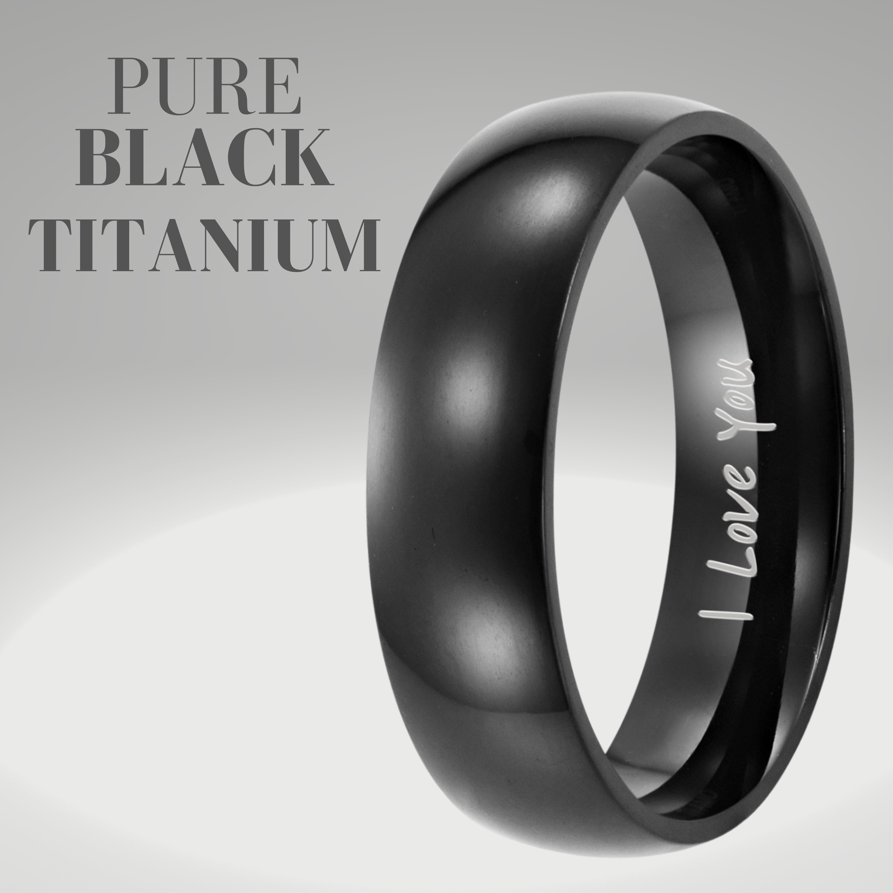 Men’s Ring Etched I Love You Black Titanium 7mm