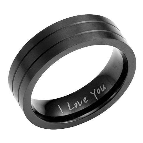 Mens Black ring Engraved 'I Love You' made from Titanium