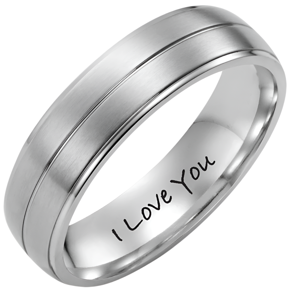 Mens Classic Titanium 7mm Band Ring Etched I Love You