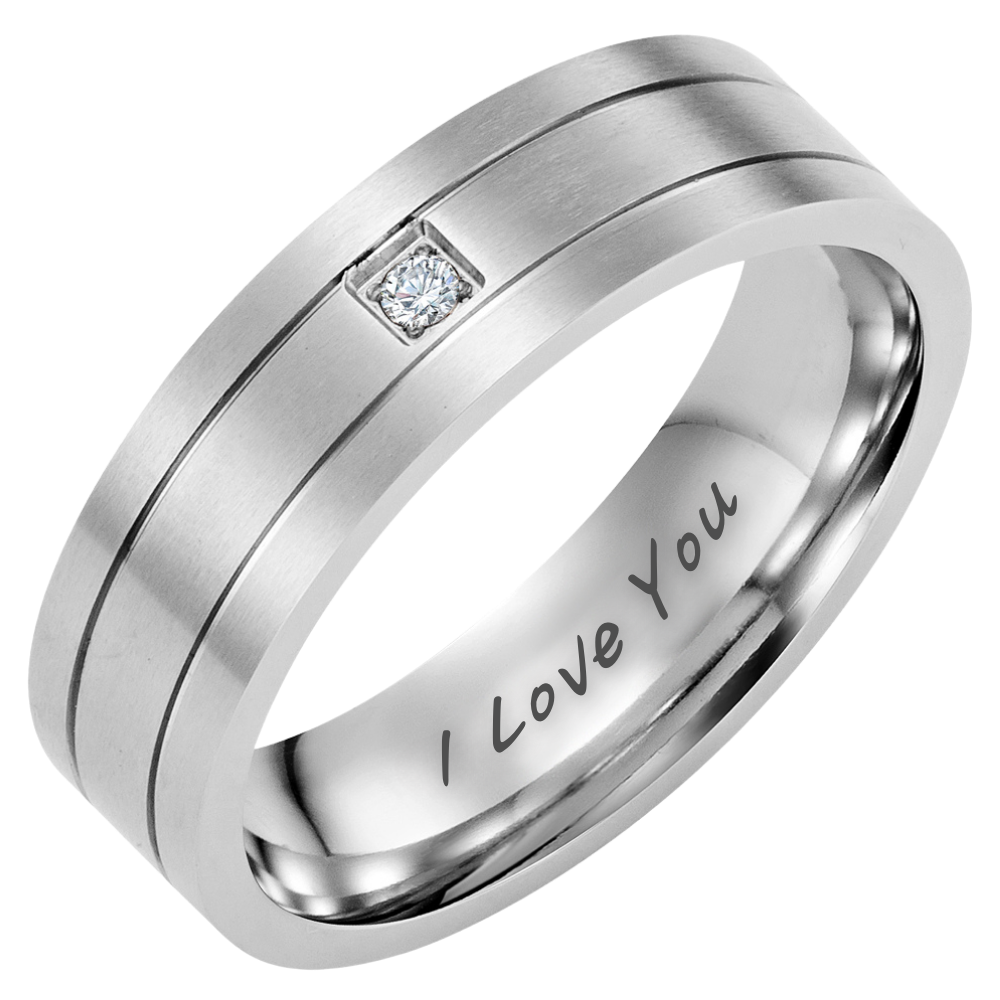 Mens Titanium Ring Stone Etched I Love You 7mm