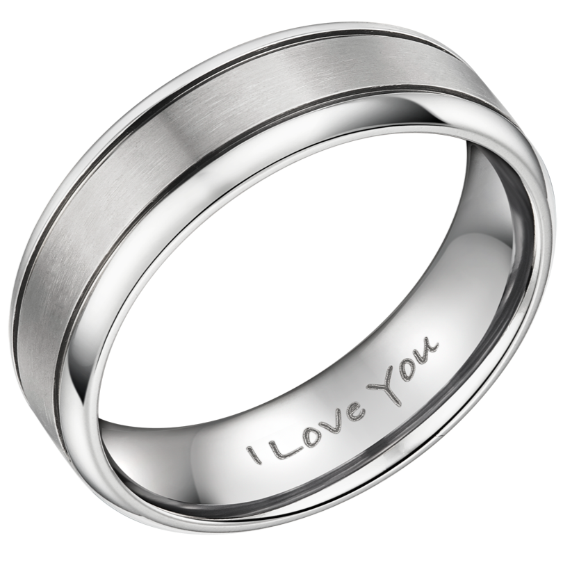 Mens Titanium Band Ring Etched I Love You 7mm