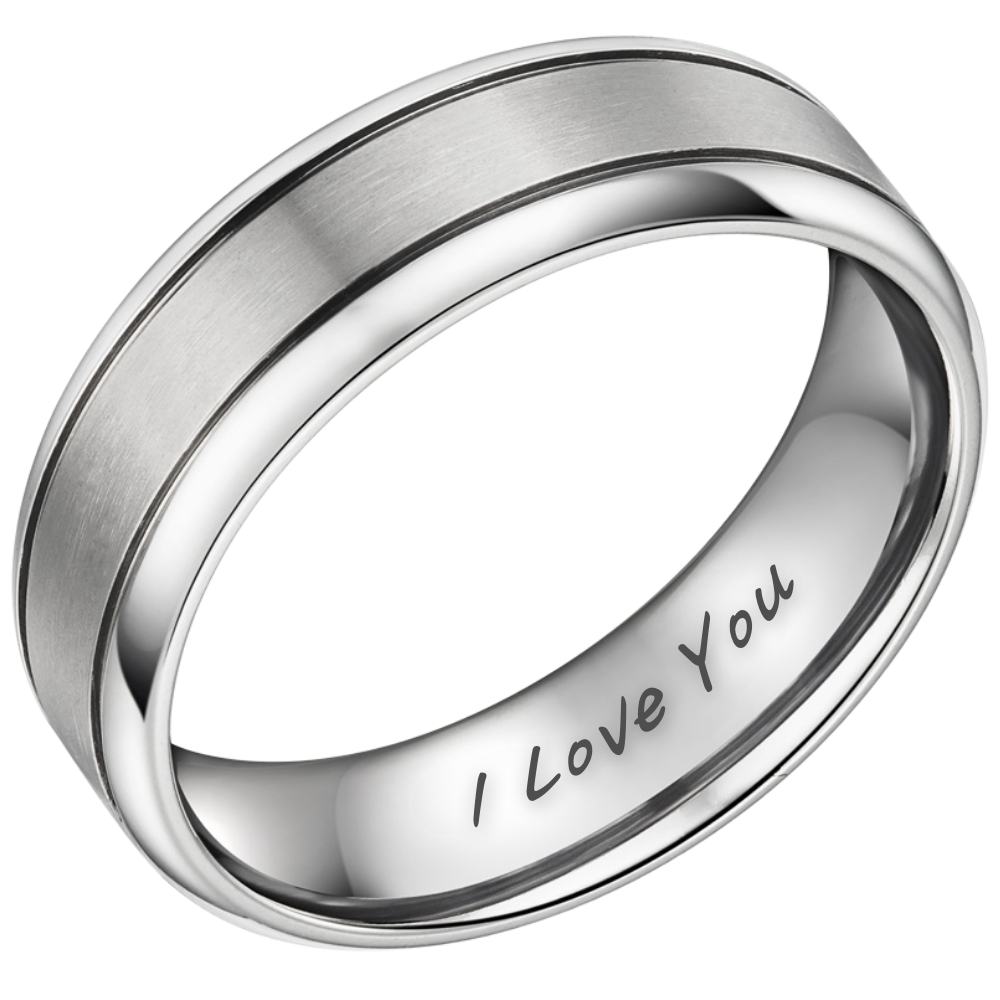 Mens Titanium Band Ring Etched I Love You 7mm