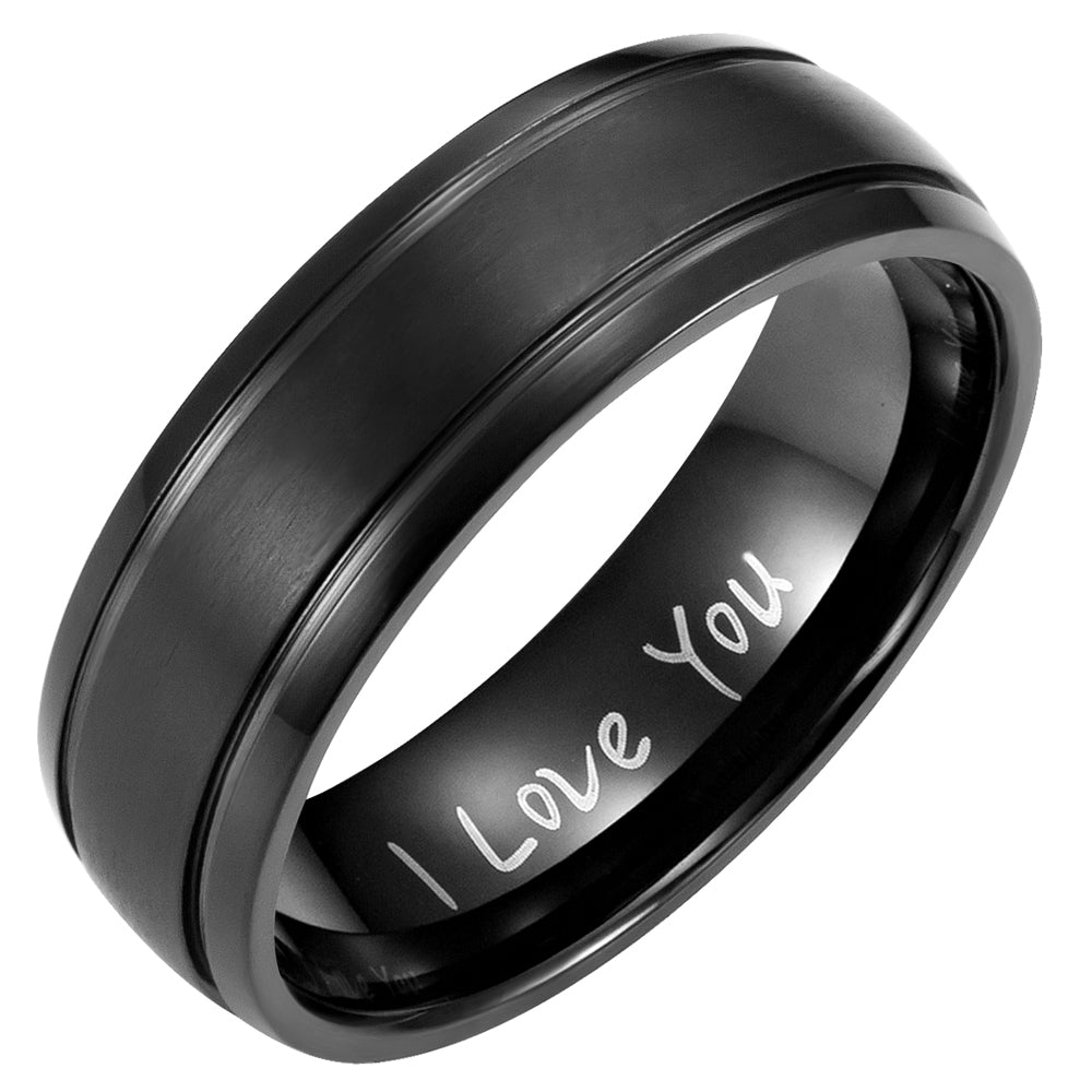 Mens Titanium Black ring Engraved 'I Love You'