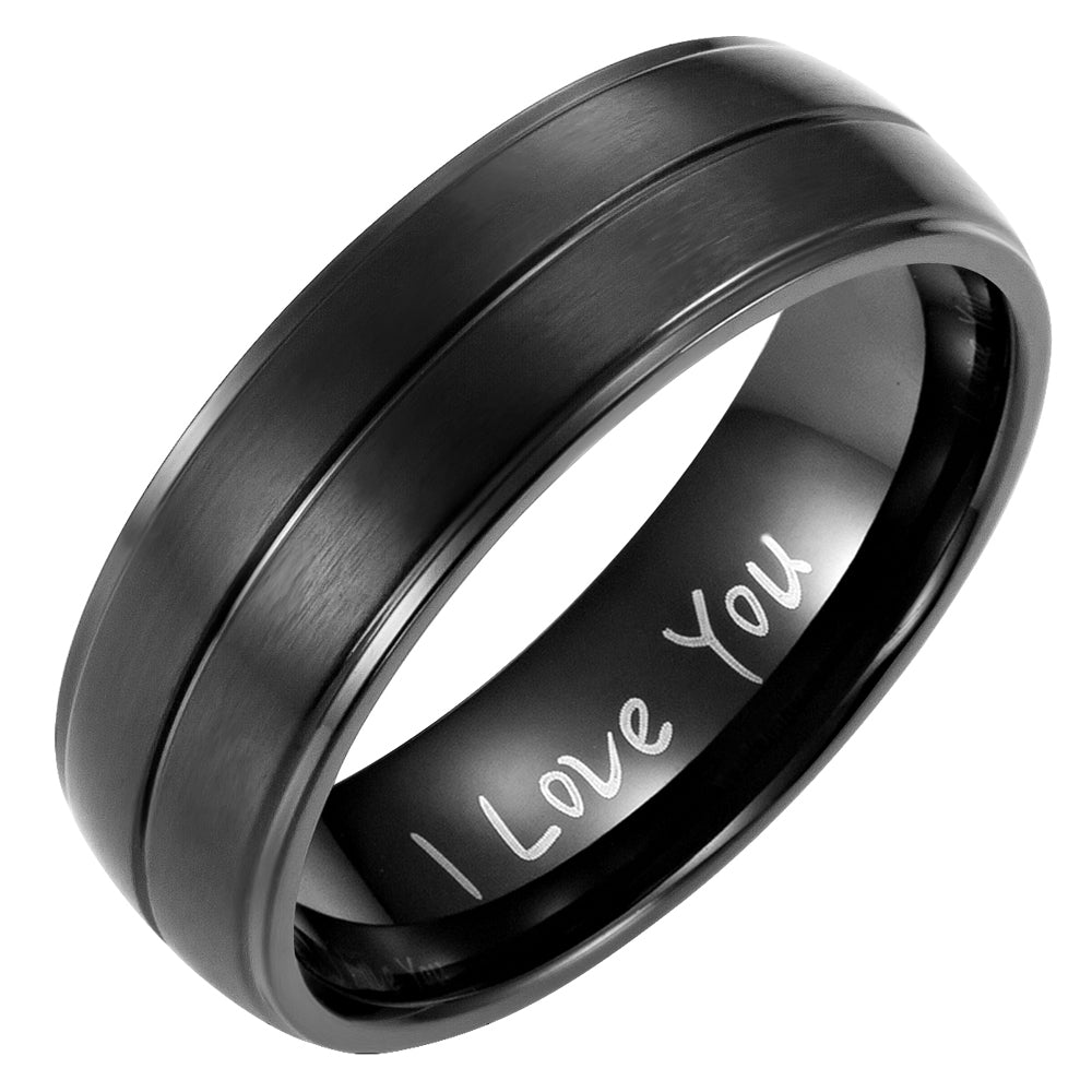 Mens ring Engraved 'I Love You' black titanium