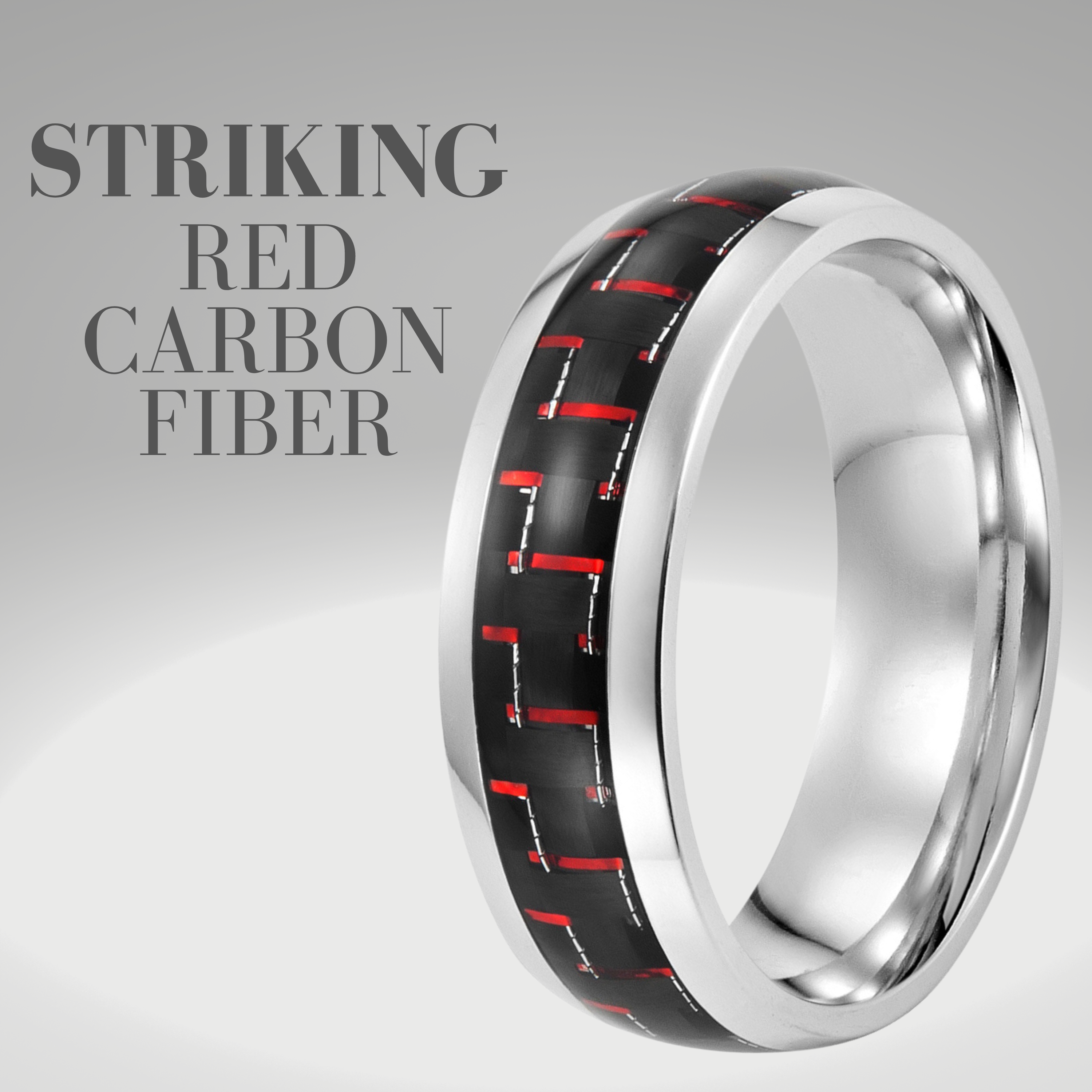 Mens Titanium Ring with Red Carbon Fibre