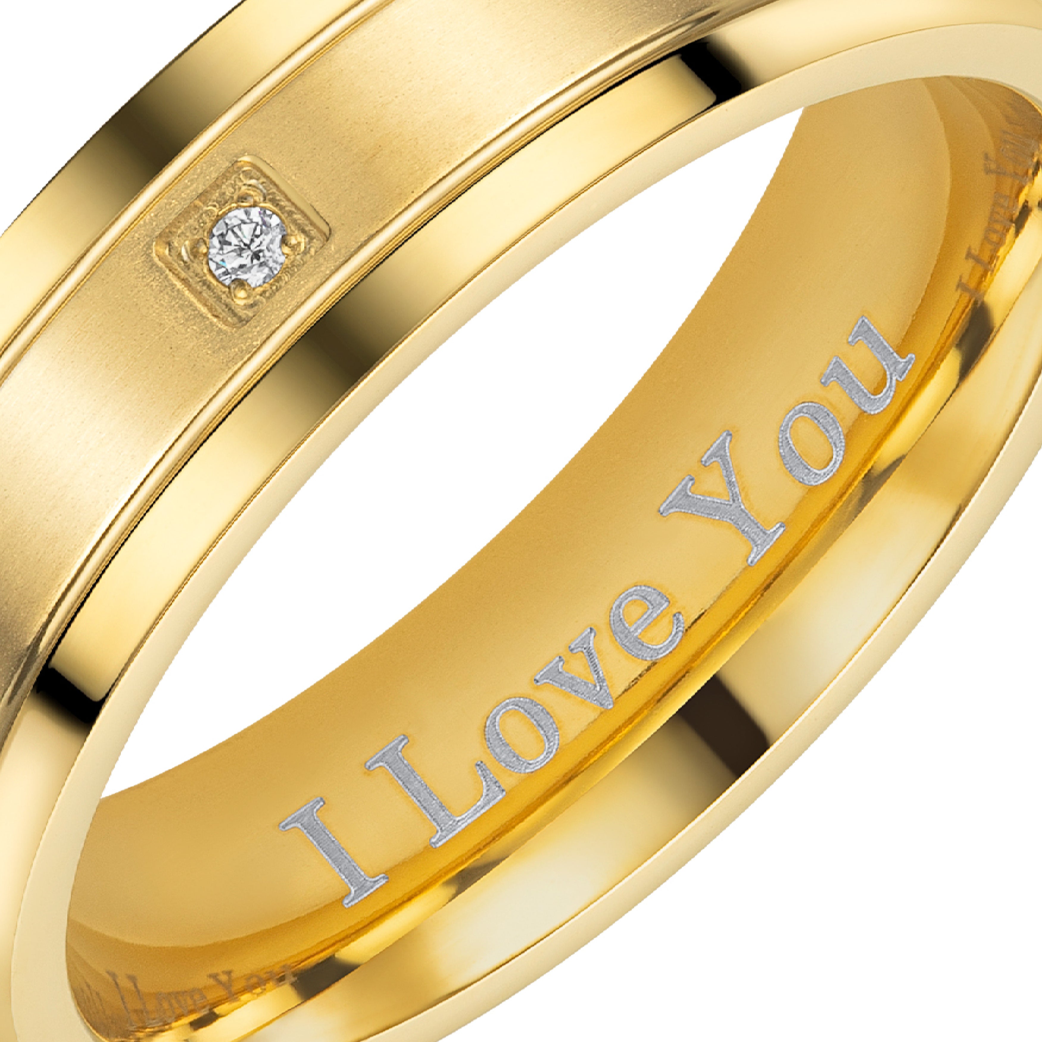 Mens Gold Titanium CZ Ring I Love You 7mm