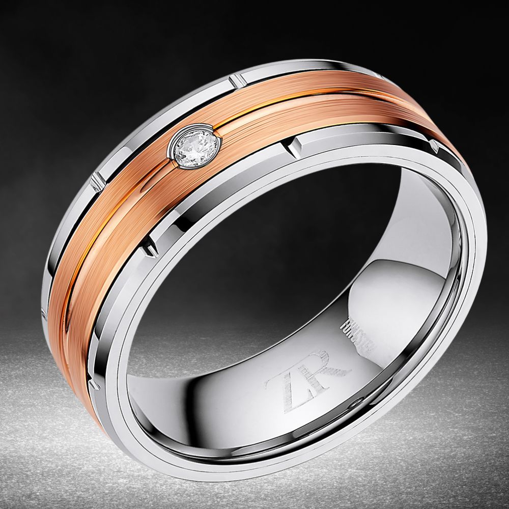 Mens Tungsten Two Tone Ring 8mm