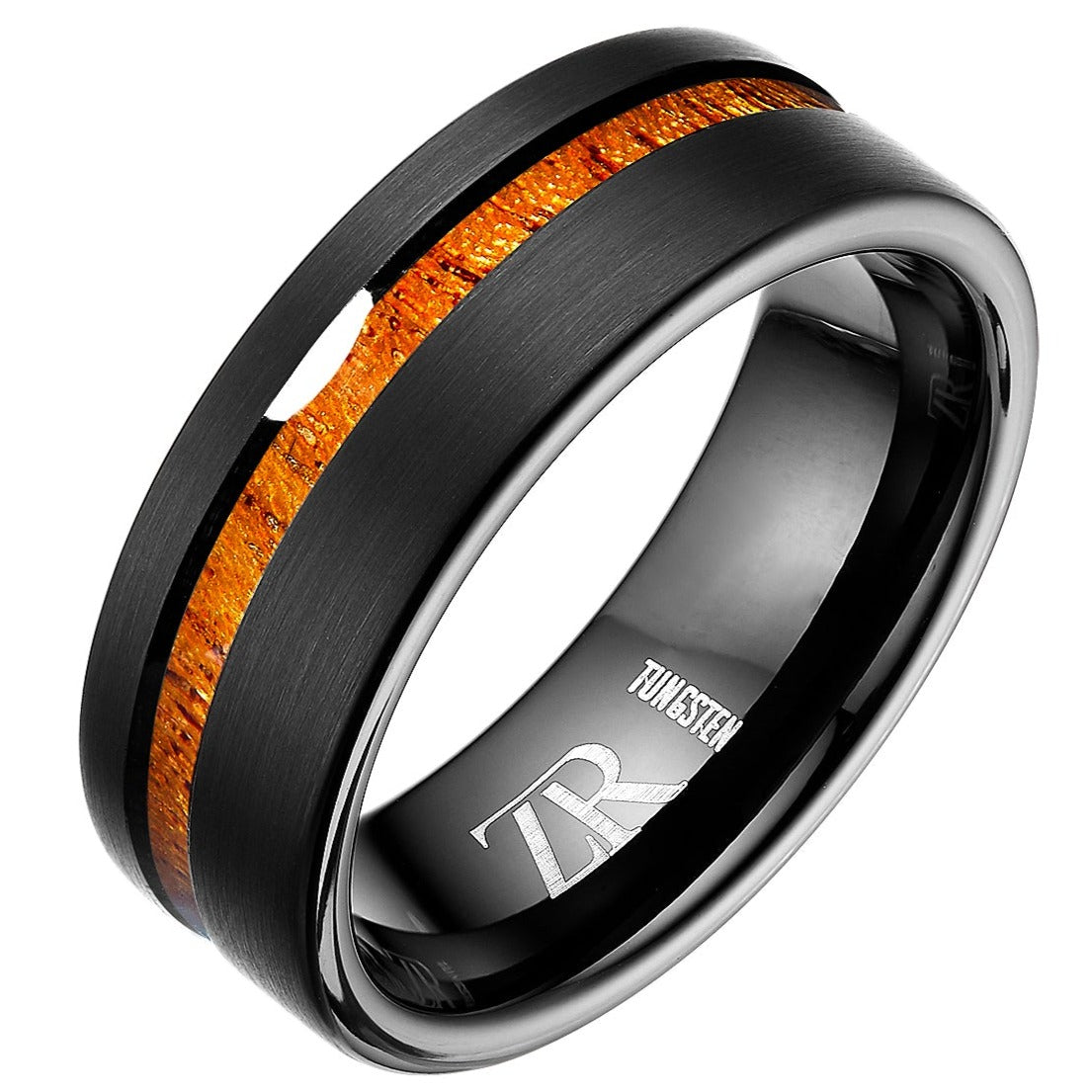 Mens Black Tungsten Wooden Inlay Ring 8mm