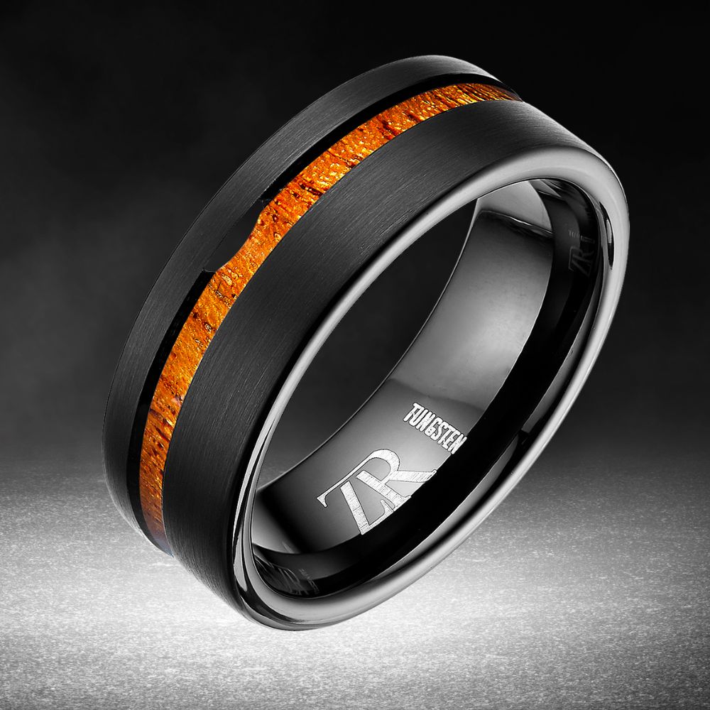 Mens Black Tungsten Wooden Inlay Ring 8mm