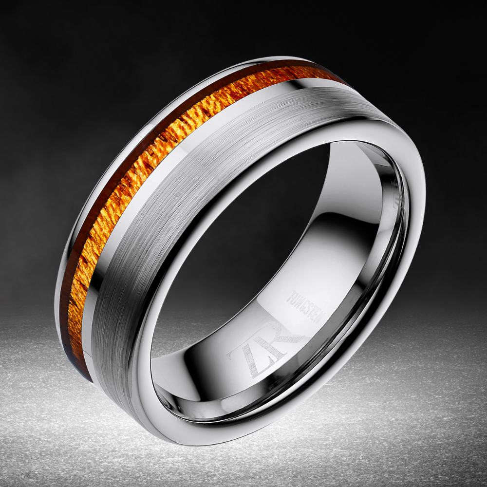 Mens Tungsten Ring 8mm Wooden Inlay