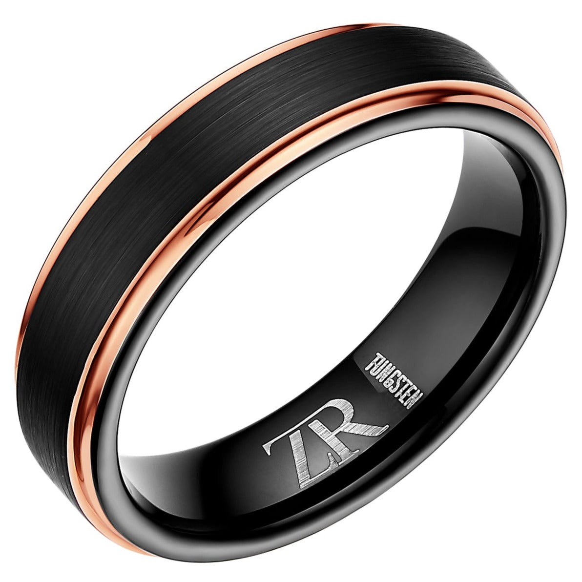 Mens Black Rose Gold Tungsten Ring 6mm