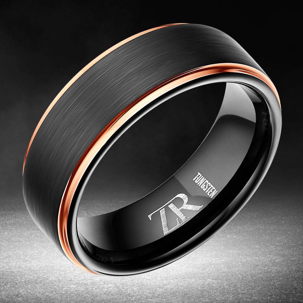 Mens Black Tungsten Classic Band Ring 8mm