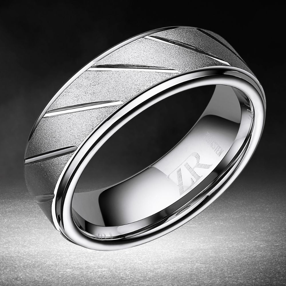 Tungsten Angle Etched Ring 8mm