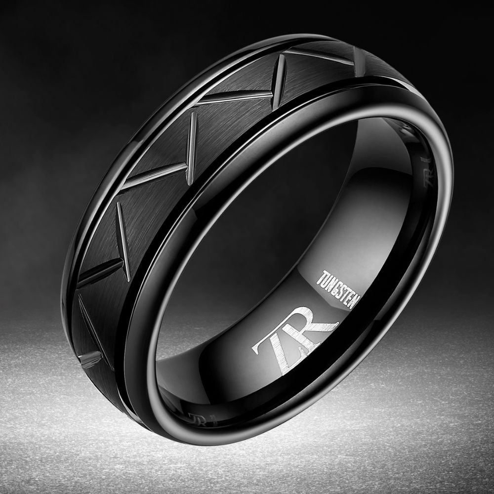 Mens Black Tungsten Ring 8mm