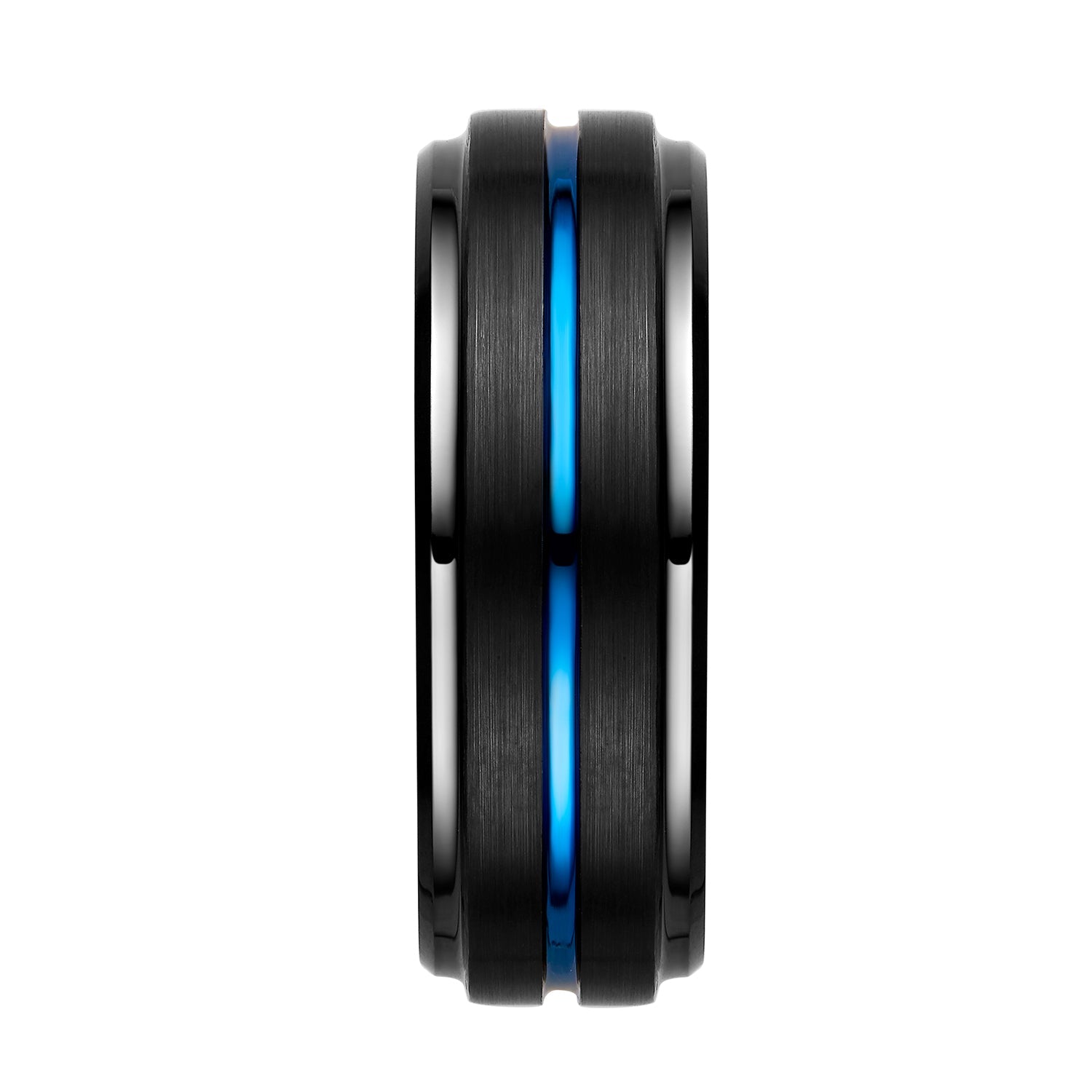 Mens Tungsten Ring Black With Blue Stripe 8mm