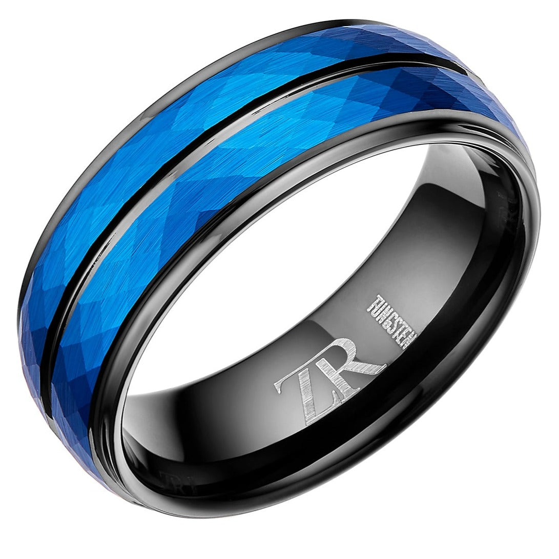 Mens Blue Tungsten Ring Band 8mm