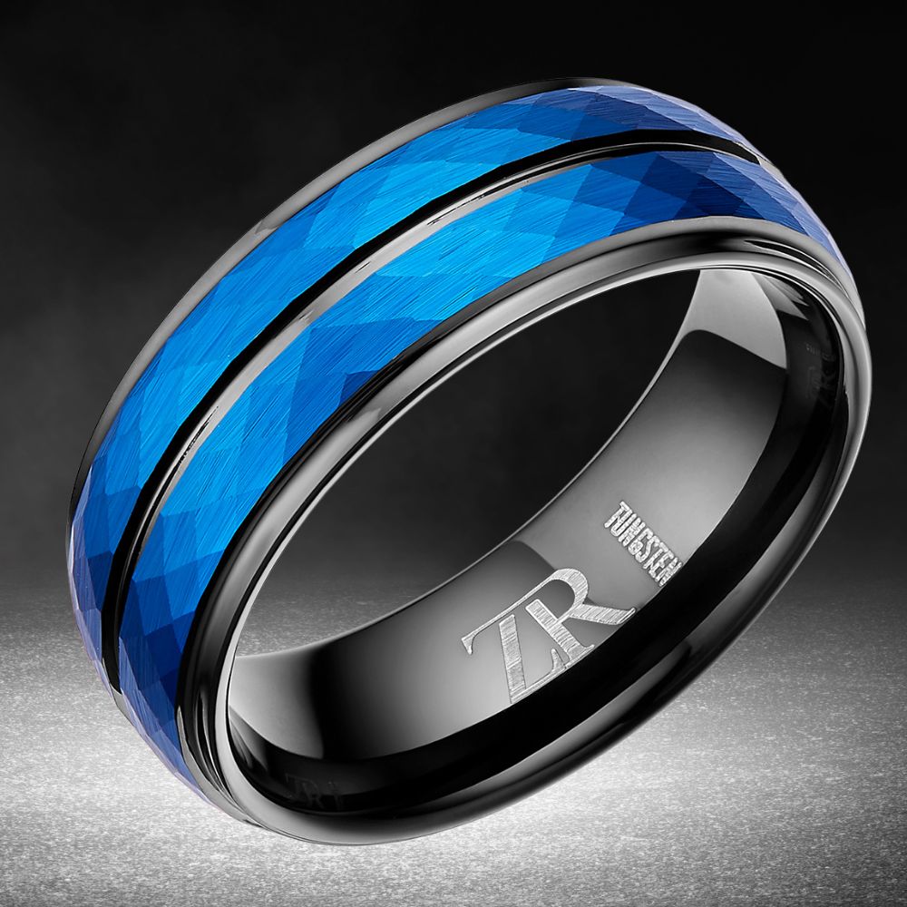 Mens Blue Tungsten Ring Band 8mm