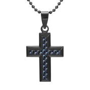 Mens Cross Black Carbon Fiber Pendant Necklace
