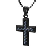 Mens Cross Black Carbon Fiber Pendant Necklace