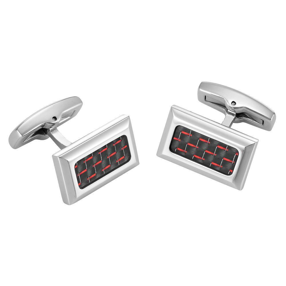 Willis Judd Men’s Stainless Steel with Red Carbon FIber Cufflinks with Gift Pouch