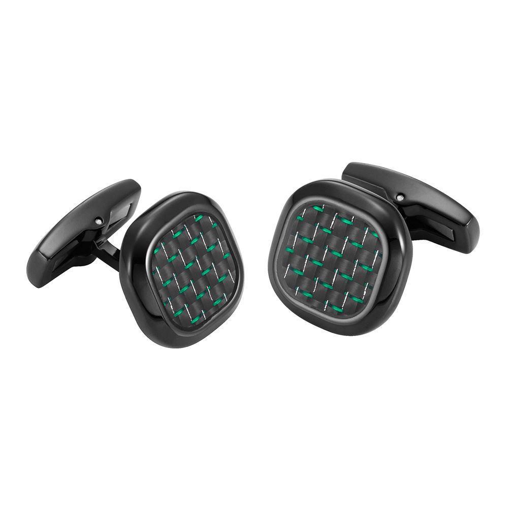 Willis Judd Men's Black Stainless Steel with Green Carbon fibre Cufflinks with Pouch