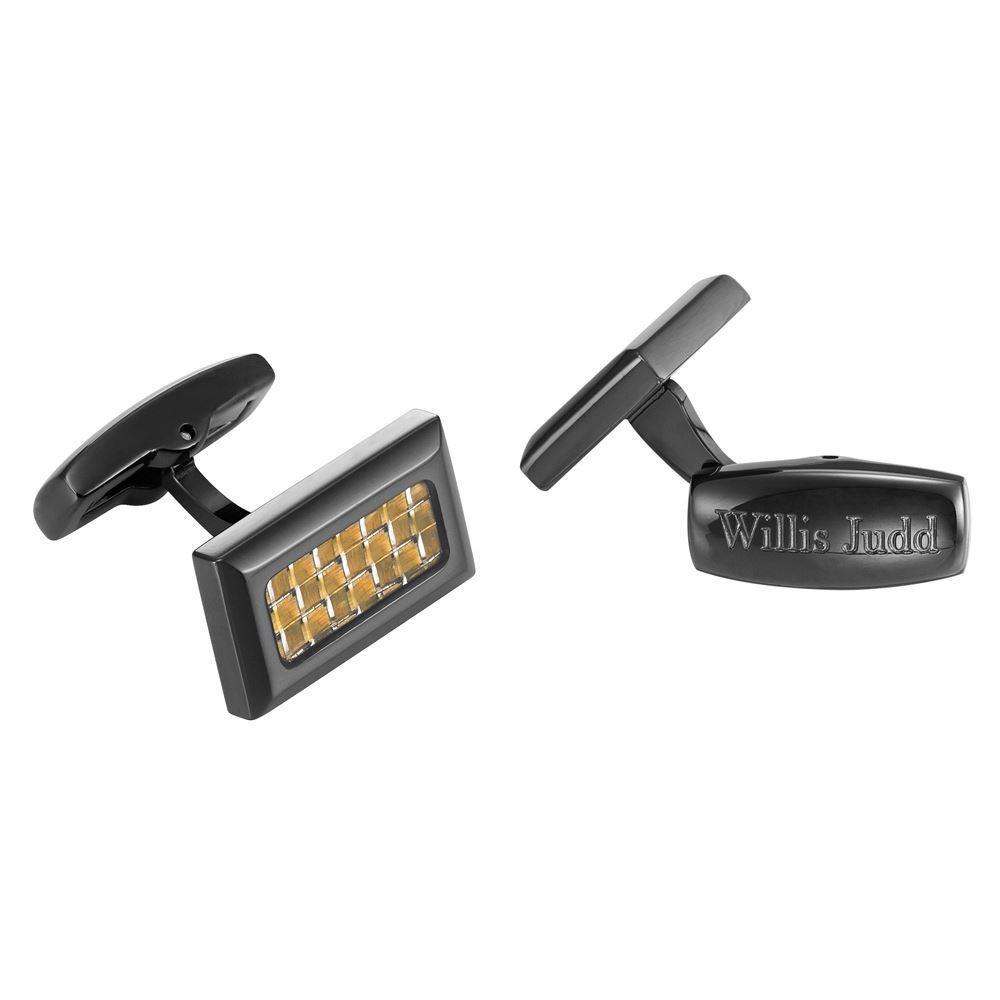 Willis Judd Men’s Black Stainless Steel with Colored Carbon FIber Cufflinks with Gift Pouch