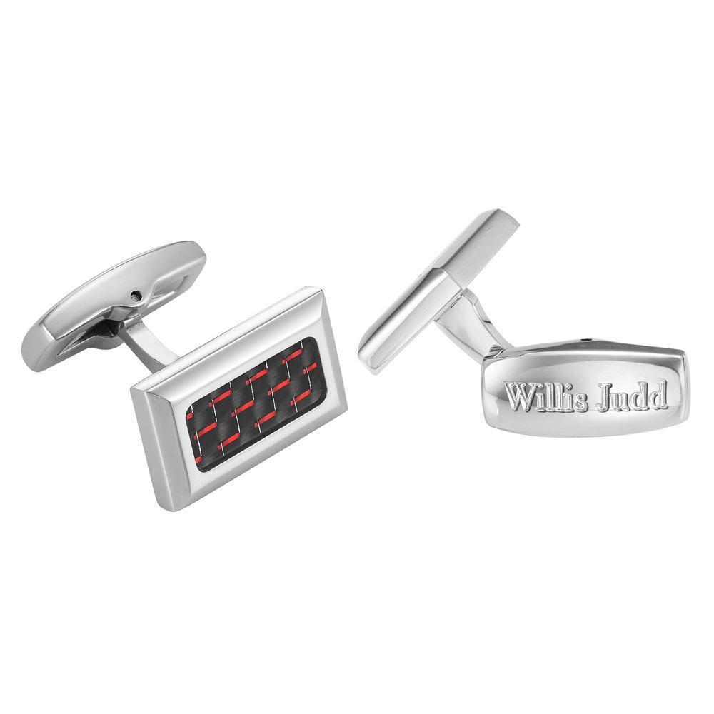 Willis Judd Men’s Stainless Steel with Red Carbon FIber Cufflinks with Gift Pouch