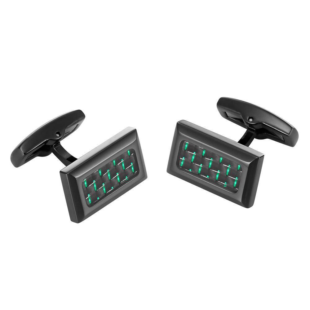 Willis Judd Men’s Black Stainless Steel with Green Carbon FIber Cufflinks with Gift Pouch